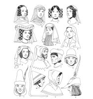 A coloring page of middle ages clothing